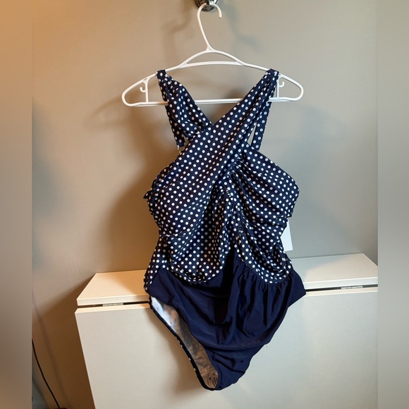 NWT - Seafancy High Neck Blue And White Dot One-Piece Swimsuit - Picture 7 of 8
